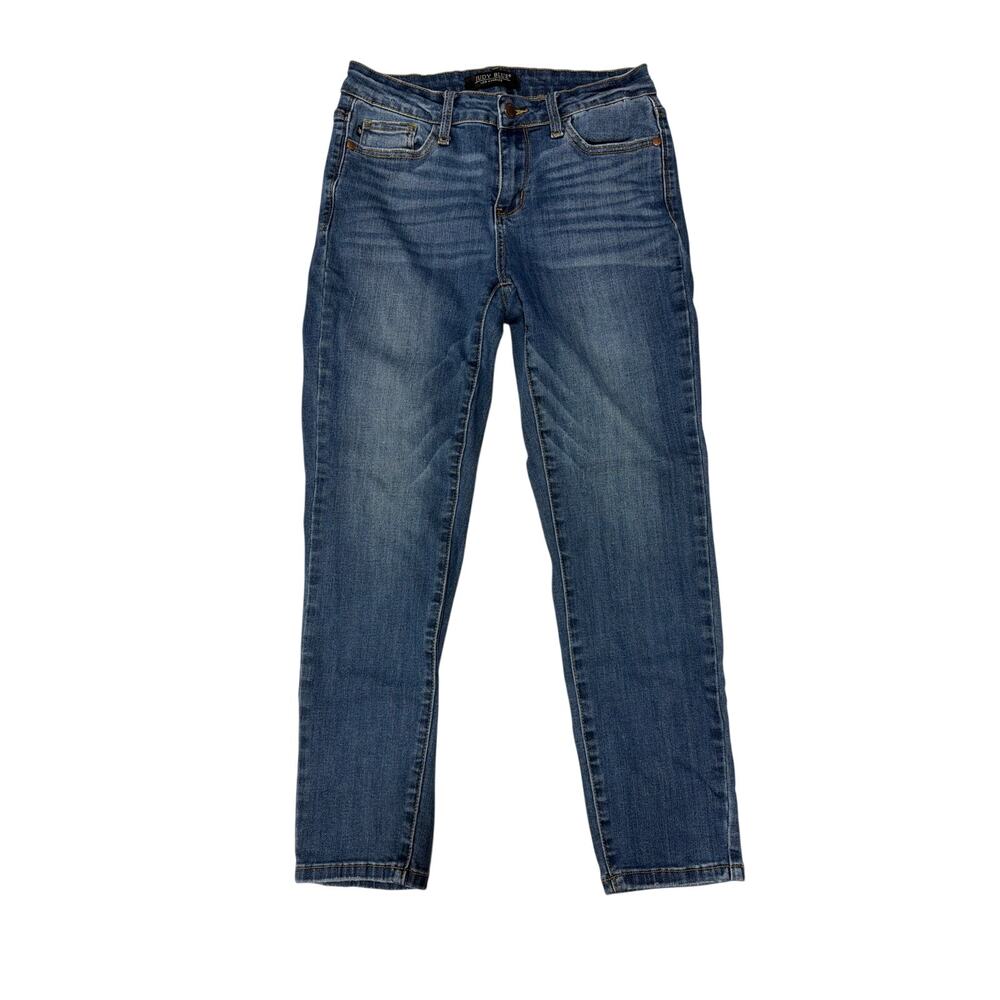 Judy Blue Jeans Women's Sz 29 Dark Mid Rise Stretch Relaxed Distressed Tapered